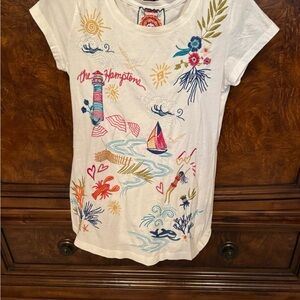 Johnny Was White Embroidered Beach Graphic Tee